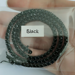 Collier en argent sterling 925 avec diamants noirs de tennis pour femmes en acier inoxydable massif avec style de chaîne à maillons coupés en brillant - Product Image 2