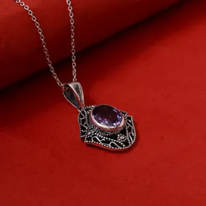 Collier pendentif vintage en argent 925 avec améthyste et chaîne en rhodium pour femme, à porter au quotidien - Product Image 2