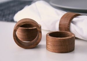 Ronds de serviette en bois faits à la main en bois naturel accessoires de Table décoratifs pour mariage dîner fête rustique ferme à manger décor - Product Image 2