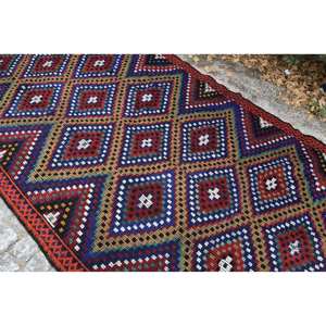 Tapis turc traditionnel rouge bleu Vintage 5.6 X 12.1ft Design Patchwork en laine pour décor de salon pour adolescents - Product Image 5