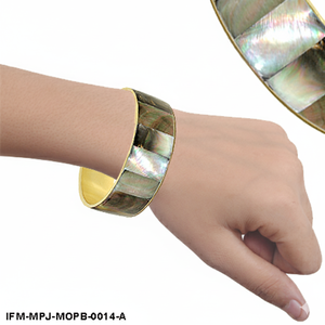 Mother of Pearl Brass Bangle <b>Black</b> and White Shell Inlay Handmade <b>Bracelet</b> for <b>Women</b> - Product Image 2