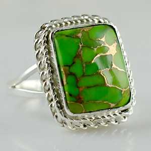 Boho December Birthstone Ring 925 Sterling Silver Handmade with Green Copper Turquoise <b>Statement</b> <b>Cushion</b>-Perfect Gift for Her - Product Image 5