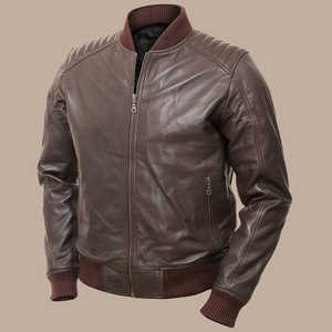 Chaqueta de cuero con forro de edredón para hombre de diseño superior 100% de alta calidad con mangas completas con cuello levantado, personalizable para la temporada de invierno - Product Image 1