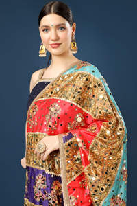 Contemporary Floral Pattern Dupatta Traditional Festival Silk <b>Wrap</b> with Vibrant Ethnic Design - Product Image 4