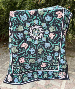Suzani Cotton Bedcover Hand Embroidered Wall Hanging Suzani Wall Hanging Antique <b>Quilt</b> Floral Twin <b>Blanket</b> - Product Image 2