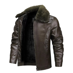 Blouson aviateur en simili cuir pour homme, col rond, doublure polaire, imperméable, coupe-vent, logo frontal, streetwear décontracté - Product Image 5