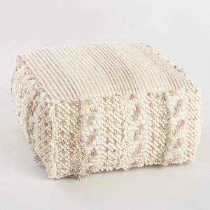 <b>Chunky</b> <b>Knit</b> <b>Wool</b> & Cotton Pouf | Cozy Handwoven Ottoman - Product Image 1