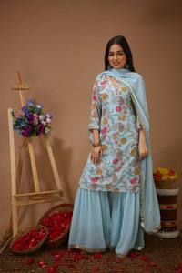 Anarkali Kurti Palazzo dupatta สั้นดีไซน์ทันสมัยสำหรับผู้หญิงมีจำหน่ายในราคาจากอินเดีย - Product Image 3