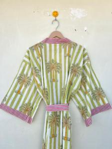 Indien fait à la main 100% coton Kimono robe pour femmes imprimé fleuri décontracté pour été printemps vêtements de nuit Bikini Wrap plage vacances - Product Image 6