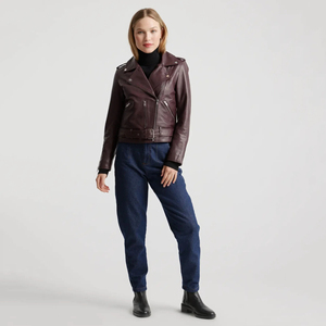 Luxury <b>Women</b> <b>Vintage</b> Genuine <b>Leather</b> Moto <b>Jacket</b> Belted Hem Asymmetric Zip Snap Lapel Multi Pocket Slim fit Fashion Outerwear - Product Image 2