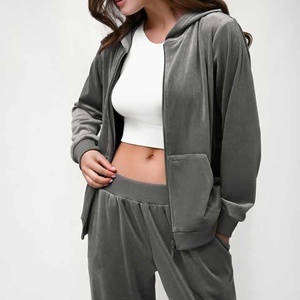 Elegante conjunto de chándal sólido para mujer, de manga larga Top, pantalones para correr, traje de chándal de dos piezas para deportes, Fitness, ropa informal, 100% de algodón - Product Image 5