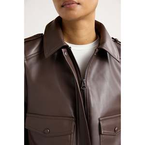 แจ็กเก็ตหนังแท้ทรงหลวมสำหรับผู้หญิง, แจ็คเก็ตหนังแท้100% ลำลองและมีสไตล์ใหม่แจ็กเก็ตหนังแท้คอปกขนาดใหญ่ - Product Image 3