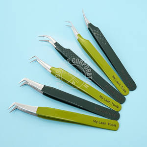 Nuevas pinzas de pestañas con punta de fibra de acero inoxidable, volumen ruso, pinzas de ángulo de 90 grados, pinzas de Aplicación de pestañas para pestañas - Product Image 6