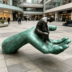 Statue géante artistique contemporaine en bronze, décoration paysagère extérieure, sculpture énorme en métal coulé, homme assis réfléchissant - Product Image 1