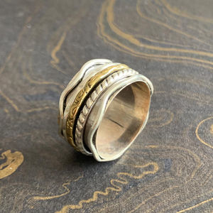 Two Tone <b>Spinner</b> <b>Ring</b> 6.9 Grams Fine Jewelry Gold and Rose Gold Plated Inlaid with 18K Gift Idea - Product Image 1