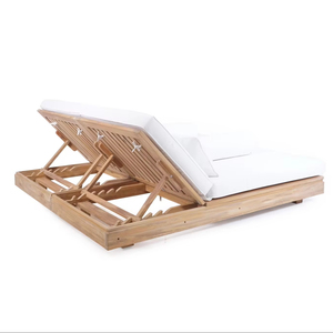 Tumbona doble Bianca, madera maciza de teca, acabado Natural, Color blanco, cojín impermeable, uso al aire libre para Parque y Hotel - Product Image 5