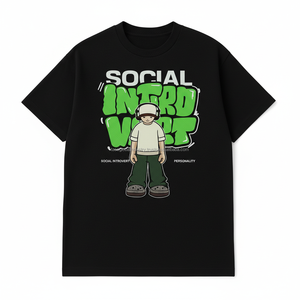 Camiseta de Algodón Urbana Extra Grande con Diseño de Personaje de Dibujos Animados con Letras de Burbuja Verdes, Logotipo Personalizado OEM - Product Image 1