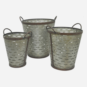 Tin Metal <b>Galvanized</b> <b>Planter</b> Set of 3 with Handle - Product Image 6