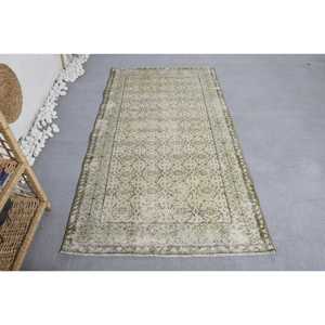 Alfombra turca de lana verde Vintage área grande 3,5 'X 6,7 'estilo clásico Patchwork rectángulo pasillo patrones abstractos algas marinas látex - Product Image 1