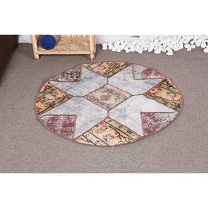 Tapis turc vintage blanc rouge Patchwork Design grande surface 3.4x3.4 pieds en laine avec support en latex pour couloir chambre à coucher - Product Image 1