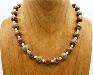 Women's 18-Inch Tibetan Silver Jasper Crystal Beaded Necklace Hand-Knotted Geometric Trendy Natural Stone Jewelry - Product Image 6