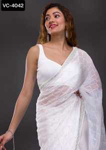 Trabajo de bordado pesado Georgette Saree Indian Heavy Sequence Work Party wear Saree Colecciones para mujeres Use ropa Collectinos - Product Image 4