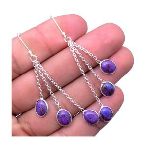 Pendientes giratorios de plata de ley sólida 925, pendientes de turquesa para mujeres y niñas, pendientes colgantes de piedras preciosas, joyería estampada 925 - Product Image 1