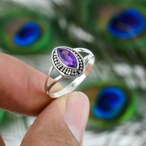 Mejor diseñador clásico hecho a mano amatista piedra preciosa cabujón anillo 925 sólida plata esterlina 925 estampado moda anillo de plata joyería - Product Image 4