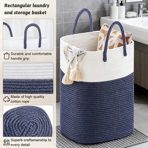 Cesta de Macramé Azul y Blanca con Doble Asa para Almacenamiento de Ropa Sucia, Organización del Hogar y Regalos Originales al por Mayor desde India - Product Image 5