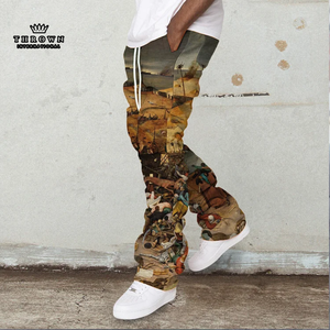 Pantalon en denim à coupe droite déchiré décontracté à la mode Pantalon en jean imprimé et uni respirant lavage à l'acide séchage rapide - Product Image 3