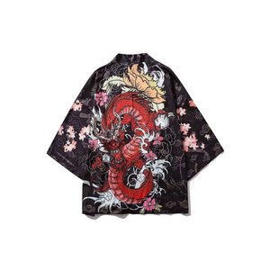 T-shirts d'été à manches courtes imprimés à fleurs japonaises pour garçons Manteaux amples à la mode Chemisier Top Kimono à fleurs de cerisier - Product Image 2