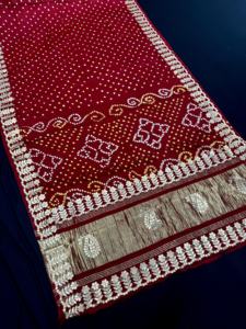 Sari de Acetato de Alta Calidad con Estampado Bandhani de Chanderi para Fiestas y Festivales de FABZONE - Product Image 3