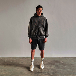 Alta calidad primavera Boxy Zip up Sudadera con capucha lavado ácido chaqueta con capucha pulóver en blanco sudadera con cremallera Fit ropa sudaderas con capucha - Product Image 1