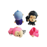 Clé USB multi-interface en silicone PVC étanche, imprimée sérigraphie, motif singe mignon, 8 Go/16 Go/32 Go