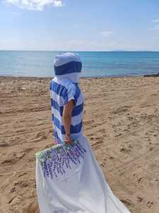 Poncho en coton turc de bonne qualité à capuche plage piscine Spa modèle séchage rapide absorbant l'eau tous les jours plaine coloré Marine - Product Image 5