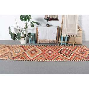 Vintage 2.7x10.6 ft Rug, <b>Runner</b> Turkish Rug, <b>Red</b> Brown Floral Rug - Product Image 3