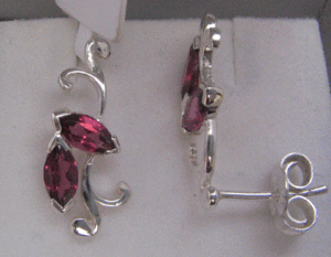 Shah Gems Women's Vintage 925 Sterling <b>Silver</b> <b>Drop</b> <b>Earrings</b> Natural Garnet Diamond with 18K Gold Bezel Setting Plant Pattern - Product Image 1