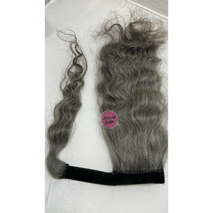 Cola de Caballo Envolvente de Cabello Remy Indio Rizado Gris Natural Hecha con Cabello Virgen - Product Image 6