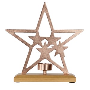 Porte-bougie de Noël en métal noir de qualité supérieure avec base en bois massif, décoration festive pour la maison, centre de table, cadeau - Product Image 2