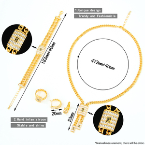 Parure de bijoux en zirconium de style italien, plaqué or 21 carats, style hip-hop de Dubaï, ensembles de colliers Monaco pour femmes, pour événements et soirées - Product Image 6