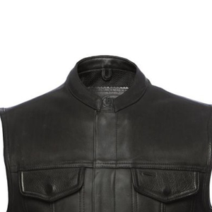 Gilet en cuir noir avec fermeture à boutons, qualité supérieure, mode, hiver, moto, gilet en cuir de vache, deux poches avant - Product Image 2