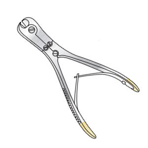 Cortador manual de punta y lateral con mangos dorados y borde de carburo de tungsteno para cortar alambres de Kirschner de hasta 1.5 mm y 175 mm de longitud - Product Image 1