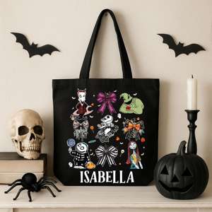 Bolsa de Regalo de Navidad 2025 con Diseño de Dibujos Animados, Bolsa de Mano de Moda con Diseño de Jack y Sally, Bolsa de Lona Impermeable de Gran Capacidad Personalizable - Product Image 1
