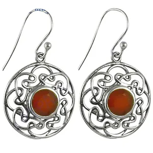 Pendientes de Aro y Colgantes con Diseño de Nudo Celta para Mujer, Plata 925 con Diamante Cornalina, Oro 14K, Oro Rosa 14K, Piedra Principal - Product Image 3