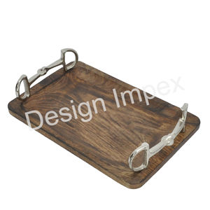 Plato de servicio y tablero de madera de calidad duradera respetuoso con el medio ambiente con asas de caballo, bandejas ecuestres nuevas de buen aspecto dorado, gran oferta - Product Image 4