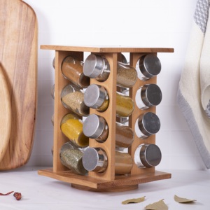 Juego de Especias de Madera de Haya al por Mayor con 16 Frascos |   Organizador de Cocina OEM y ODM - Product Image 1