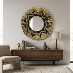 Miroir mural en macramé naturel Mendong, noir, motif aztèque, franges, soleil, rond, suspendu, pour vanité, décoration artistique pure, artisanat, pour la décoration de chambre - Product Image 4