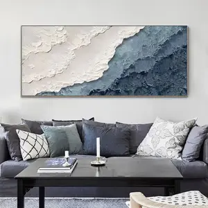 100% Hand Painted White Blue Modern Seawave Artwork Framed 3D Texture Abstract Seascape Oil Paintings On Canvas
