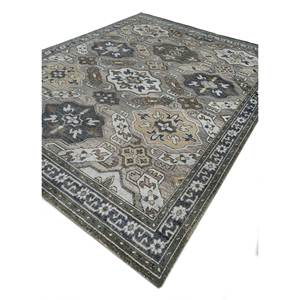 Alfombra de Lana Anudada a Mano Erbe Green AKWL-13023, Grande, Estilo Boho, Geométrica, Abstracta, para Entrada, Pasillo, Habitación Juvenil, Rectangular, Hecha a Mano - Product Image 2