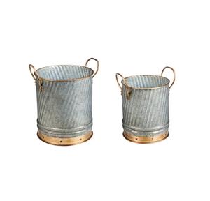 Ensemble de 3 bacs à plantes en métal galvanisé de qualité supérieure, forme ronde, avec poignée, pot de fleurs moderne pour l'intérieur et l'extérieur, pour la maison - Product Image 2